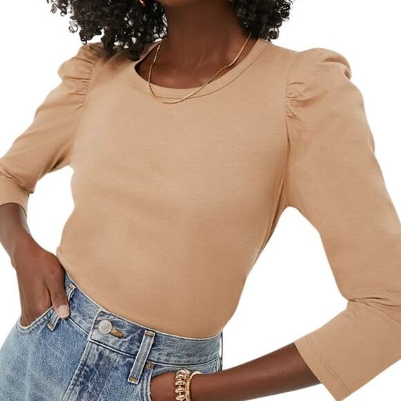 Pomander Place Tops - Tuckernuck Pomander Place Tan Vesty Puff Sleeve Cotton Top